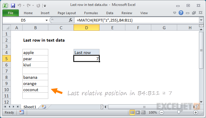 Last row in text data Excel formula Exceljet